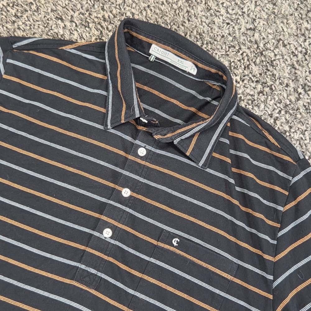 Criquet Mens XXL Striped Players Shirt Polo Black Pima Cotton Stretch